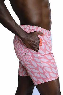 Men's Patterned Pink Beach Shorts with Pockets