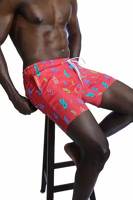 Men's Red Quick-Dry Swim Shorts with Breathable Lining