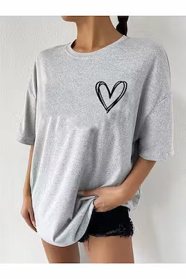 Black oversize t-shirt with minimal heart print