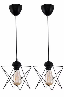 2-piece black metal pendant light set with E27 sockets