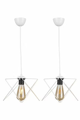 2-piece white metal pendant light set with E27 sockets