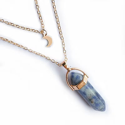 Geometric Moon Hexagonal Column Alloy Pendant Necklace for Women - image 2