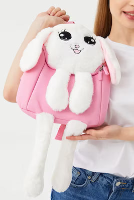 Interactive plush bunny backpack with playful ears for children