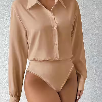 Elegant Button-Front Long Sleeve Solid Jumpsuit - image 7
