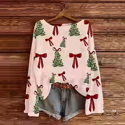 Off-the-shoulder Pullover Sweater with 3d Print