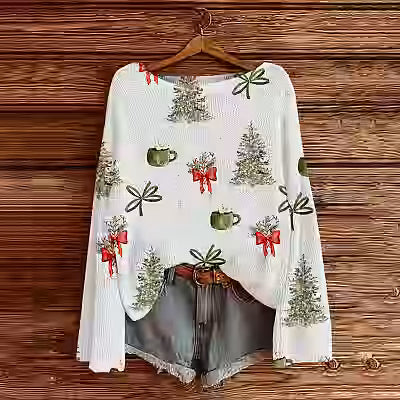 Off-the-shoulder Pullover Sweater with 3d Print