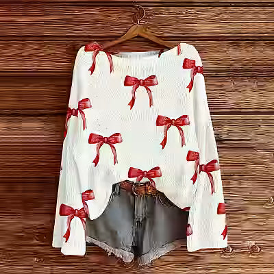 Off-the-shoulder Pullover Sweater with 3d Print