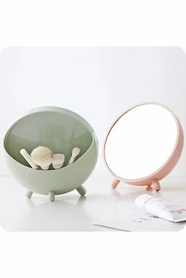 Oval Makeup Mirror with Built‑In Organizer