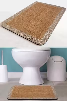 Patterned Jute Bath Mat – Non-Slip, Washable, Small Closet Rug