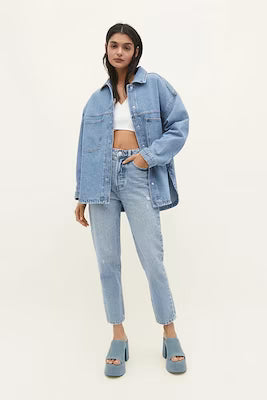 Slim-fit denim jacket with horizontal seams and large pockets