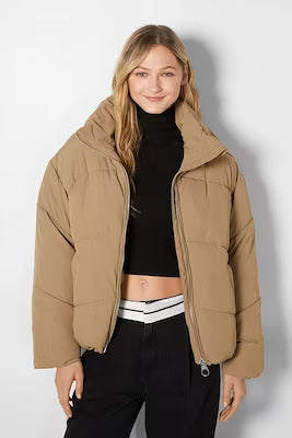 Black Oversized Inflatable Puffer Jacket with Stand-Up Collar