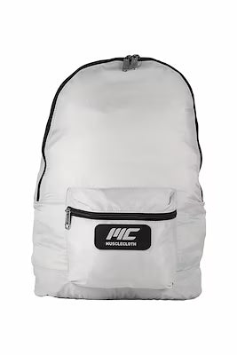 Light gray compact foldable backpack with water repellent fabric