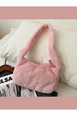 Small pink plush shoulder bag
