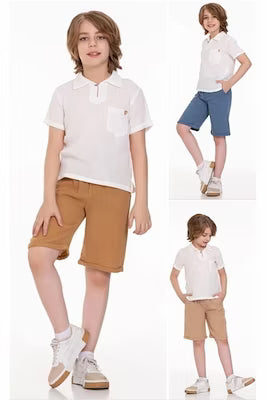 Pocket muslin short-sleeve shirt set for children