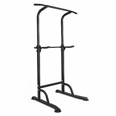 Power Tower Exercise Parallel Bar Pull-Up Bar with Detachable Bench – Adjustable Steel Frame, 330lb Capacity, Space-Savi