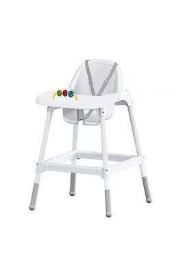Foldable highchair with three-point safety harness and ergonomic tray