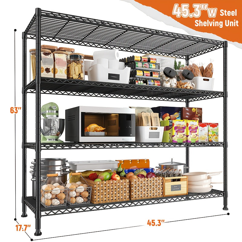 REIBII 63H 4 Tier Storage Shelves Heavy Duty Storage Shelves Wire Shelving Unit Metal Shelves Heavy Duty Shelving Adjustable Garage Storage Wire Shelf Pantry Shelves for Bedroom Kitchen Rack 453W63H177 D