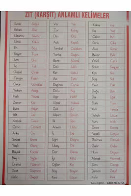Primary School Antonyms Chart – Writable Wall Hanging (34 × 49 cm)