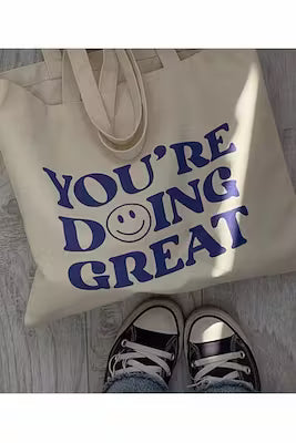 Eco-friendly beige printed tote bag for daily shopping
