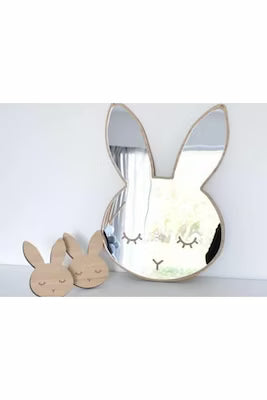 Wooden rabbit wall mirror for kids' rooms - 36x24cm