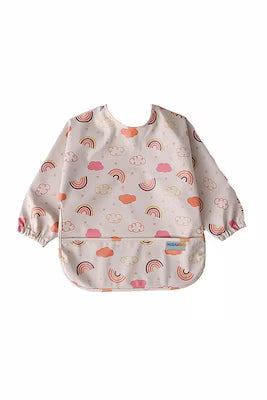 Breathable Long Sleeve Baby Bib with Pockets - Light Pink