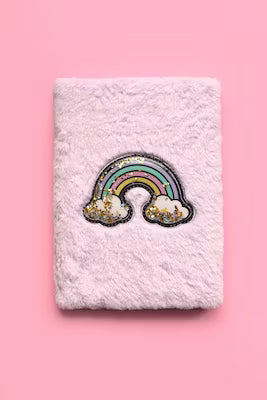 A5 rainbow plush notebook with lined pages