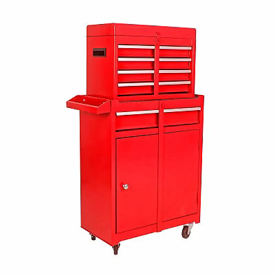 Red removable 5‑drawer metal toolbox with wheels – portable garage and workshop storage
