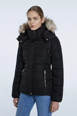 Black removable hooded waterproof jacket for women