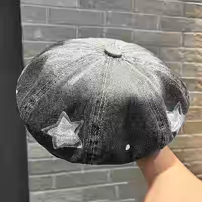 Retro Denim 5-Pointed Star Gradient Beret