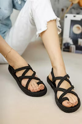 Black Jute Rope Sandals with Comfort Fit