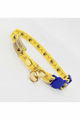 Safety Lock Bee Pattern Cat Collar with Stainless Steel Tag