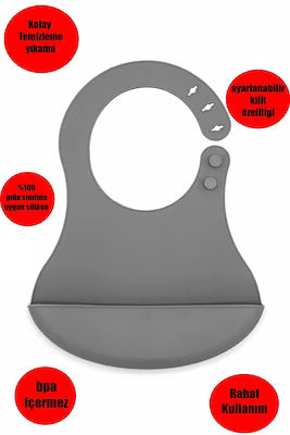 Reusable silicone baby bib in a 3-pack with spill pocket and adjustable closure