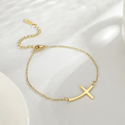 Cross pendant bracelet, stainless steel 304, gold‑colored, 17+5cm chain - image 2