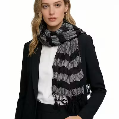 Soft Warm Beige Scarf with Unique Texture Jacquard Pattern