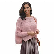 Solid-color Crew-neck Pullover Knit Sweater