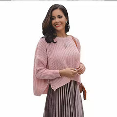 Solid-color Crew-neck Pullover Knit Sweater
