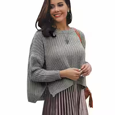 Solid-color Crew-neck Pullover Knit Sweater - image 2