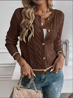 Solid-color Heavyweight Fallwinter Coat Coffee-colored Chanel-style Knitted Cardigan