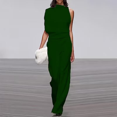 Solid Color One-Shoulder Pile Collar Jumpsuit - image 3