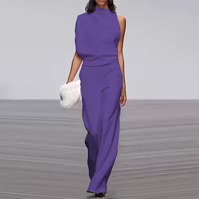 Solid Color One-Shoulder Pile Collar Jumpsuit - image 8