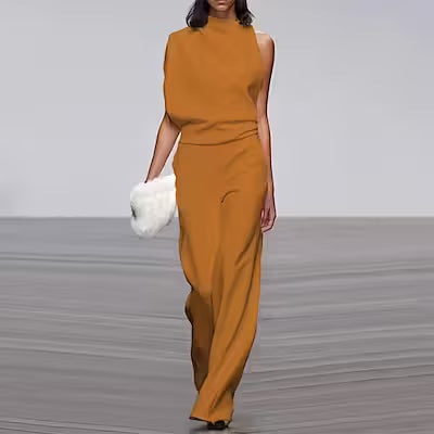 Solid Color One-Shoulder Pile Collar Jumpsuit - image 9