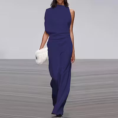 Solid Color One-Shoulder Pile Collar Jumpsuit - image 10