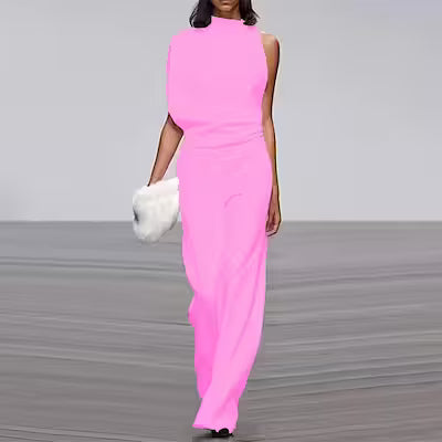 Solid Color One-Shoulder Pile Collar Jumpsuit - image 6