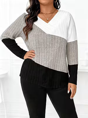 Solid Color Patchwork Knit Sweater
