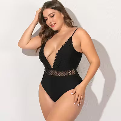 Solid Lace One-Piece Swimsuit