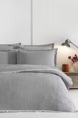 Gray Pique Bedspread Set – Breathable Cotton for Summer Comfort