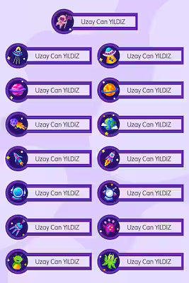 Space-themed customizable school label and pen set