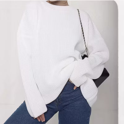 Spring and Autumn Loose Solid Color Knitted Pullover Sweater - image 3