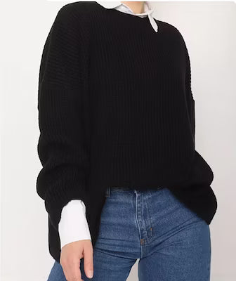 Spring and Autumn Loose Solid Color Knitted Pullover Sweater - image 4