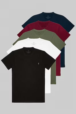 5-pack men’s crew neck embroidered cotton t-shirts in assorted colors